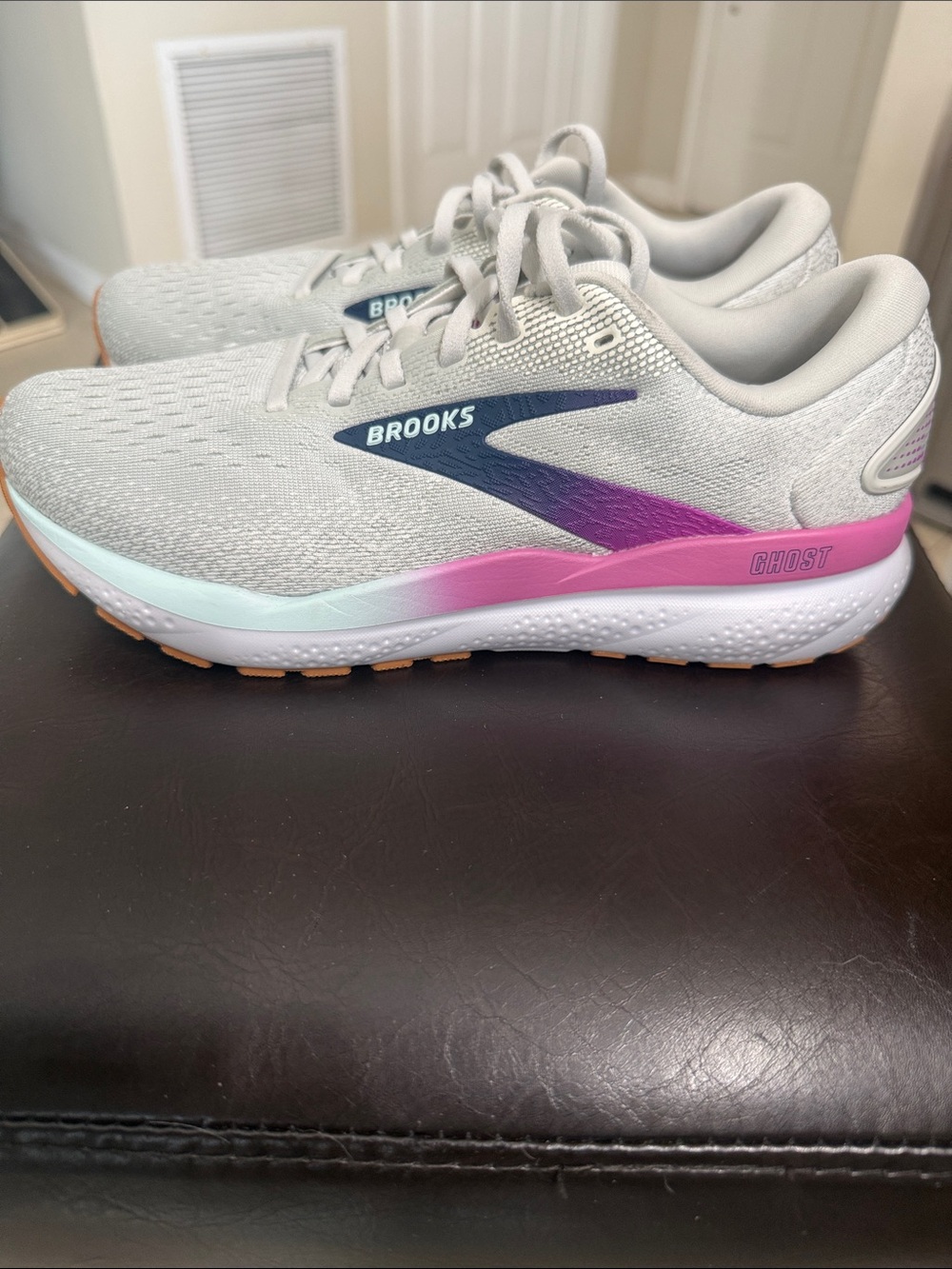 BROOKS Ghost Women's Running Shoes - Light Gray with Pink & Teal Accents